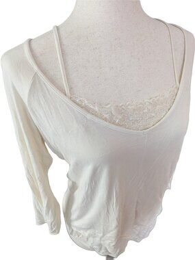Roxie B Cream Lace Trim Layered 3/4 Sleeve Top